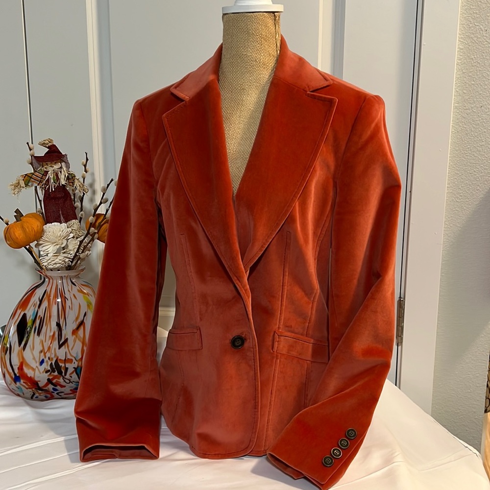 Talbots Burnt Sienna cotton and Silk Velvet Jacket Blazer size 8